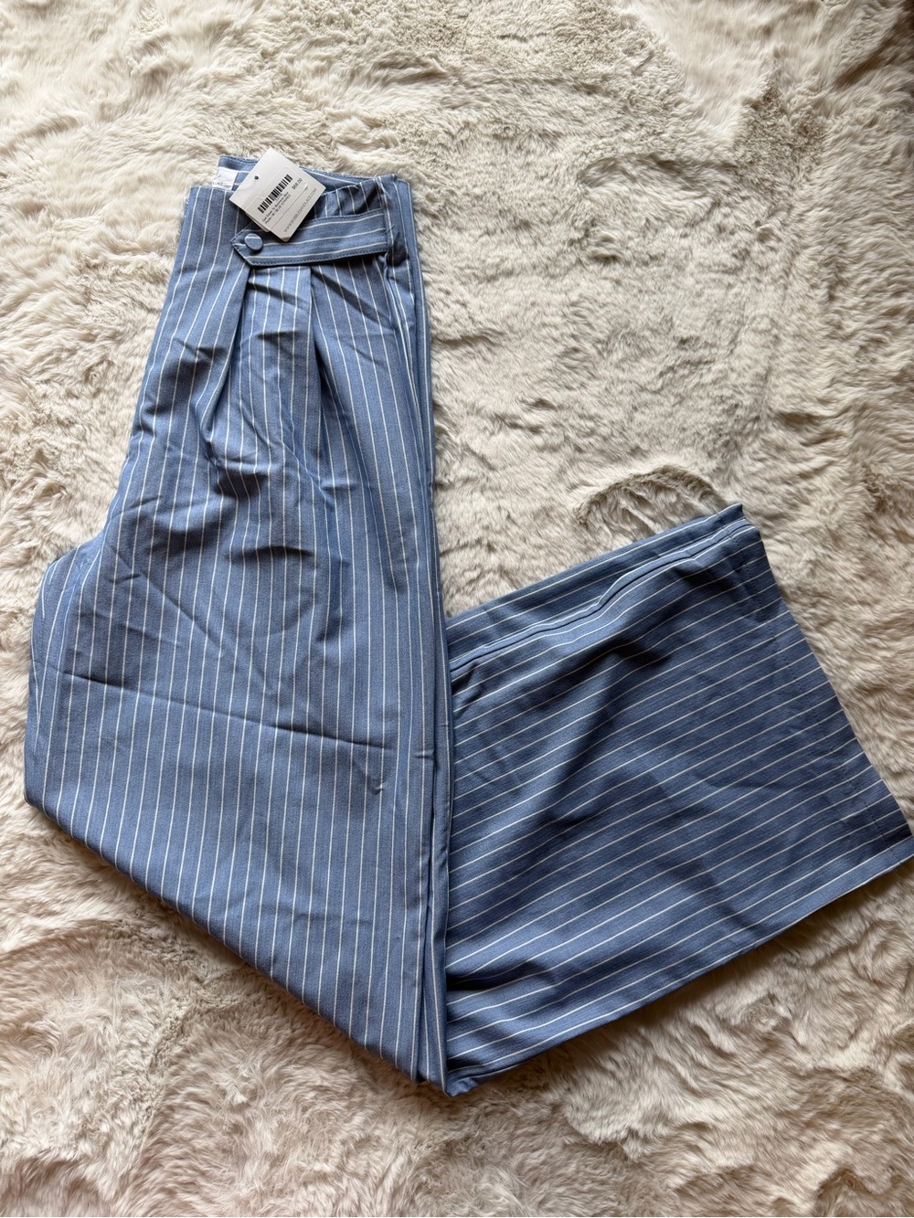 Women's Blue Pinstripe Trousers - Tailored High-Waist